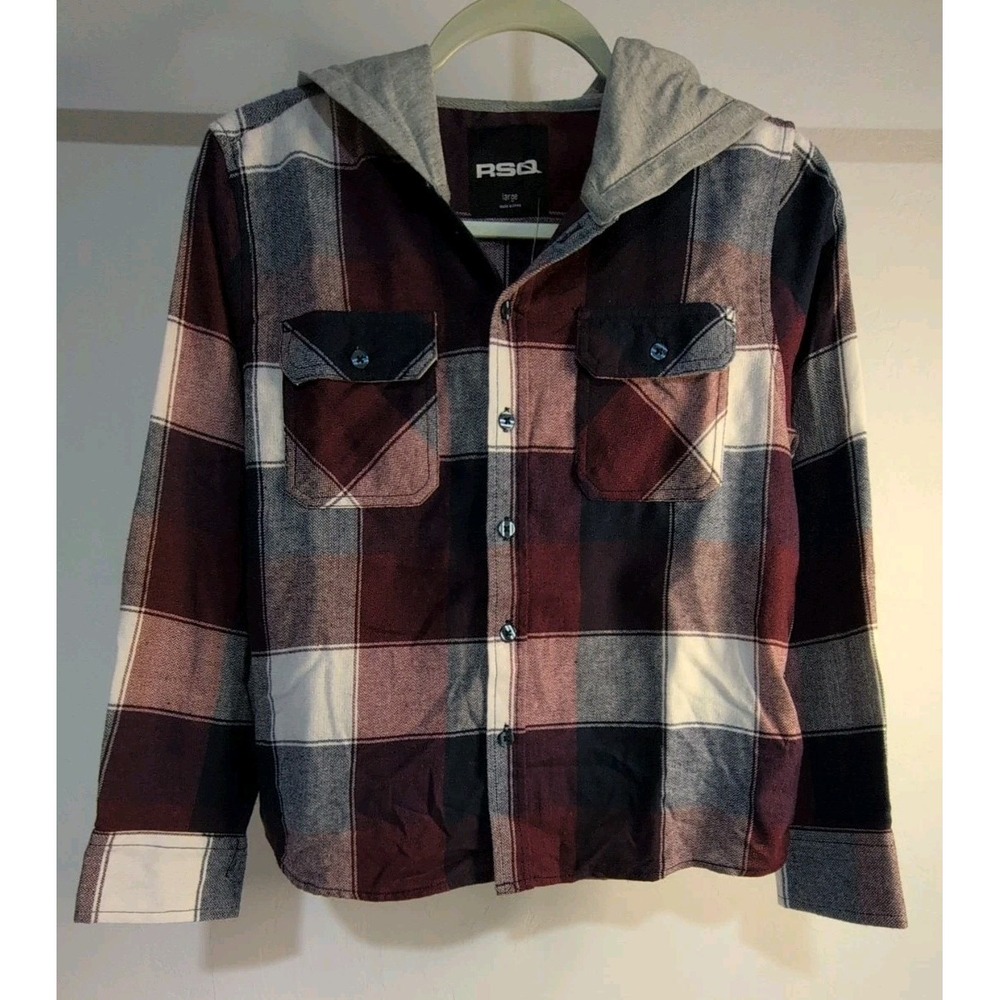 RSQ Youth Hooded Flannel Long Sleeves Shirt‎  Large Multicolored NWT